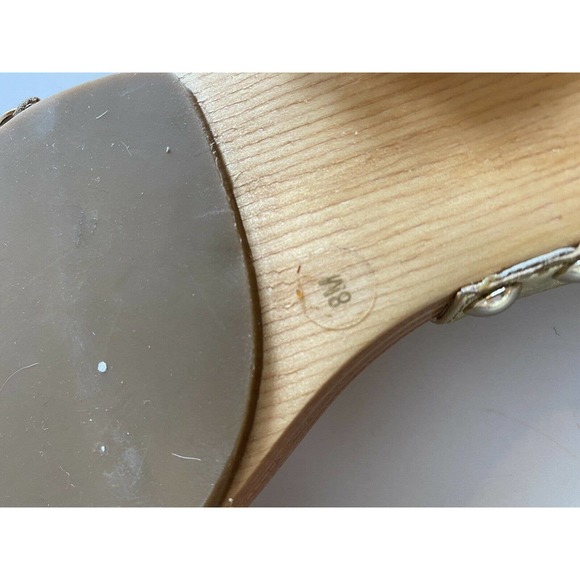 Womens Sandals KATE SPADE Gold Leather Wood Soles Size 8 Slip on Shoes - Picture 9 of 10